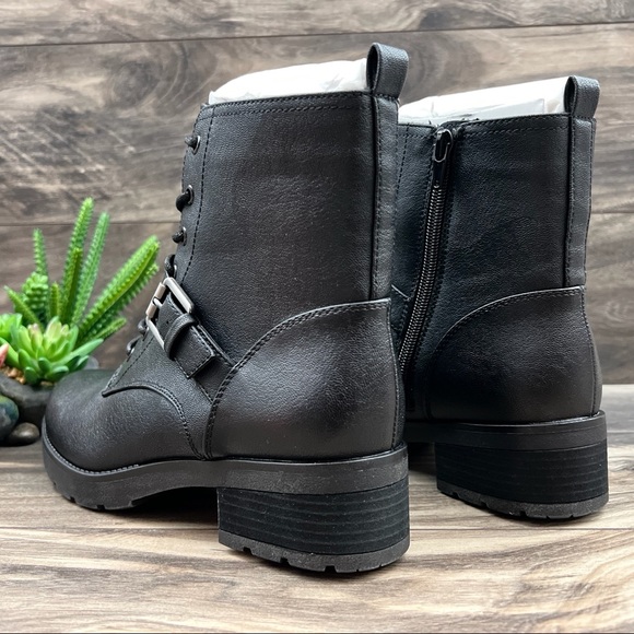 NIB Soul Naturalizer Quartz Black Leather Lace Up Zip Ankle Combat Boots 8M - Picture 9 of 12